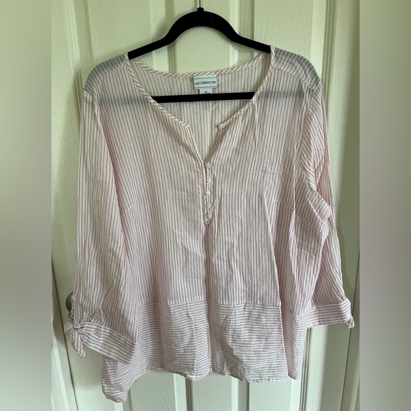 EUC Liz Claiborne lightweight tunic blouse…XL…pink and white striped. - Picture 1 of 5